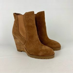 Michael Kors Thea Caramel Brown Suede Leather Wedge Ankle Bootie 9